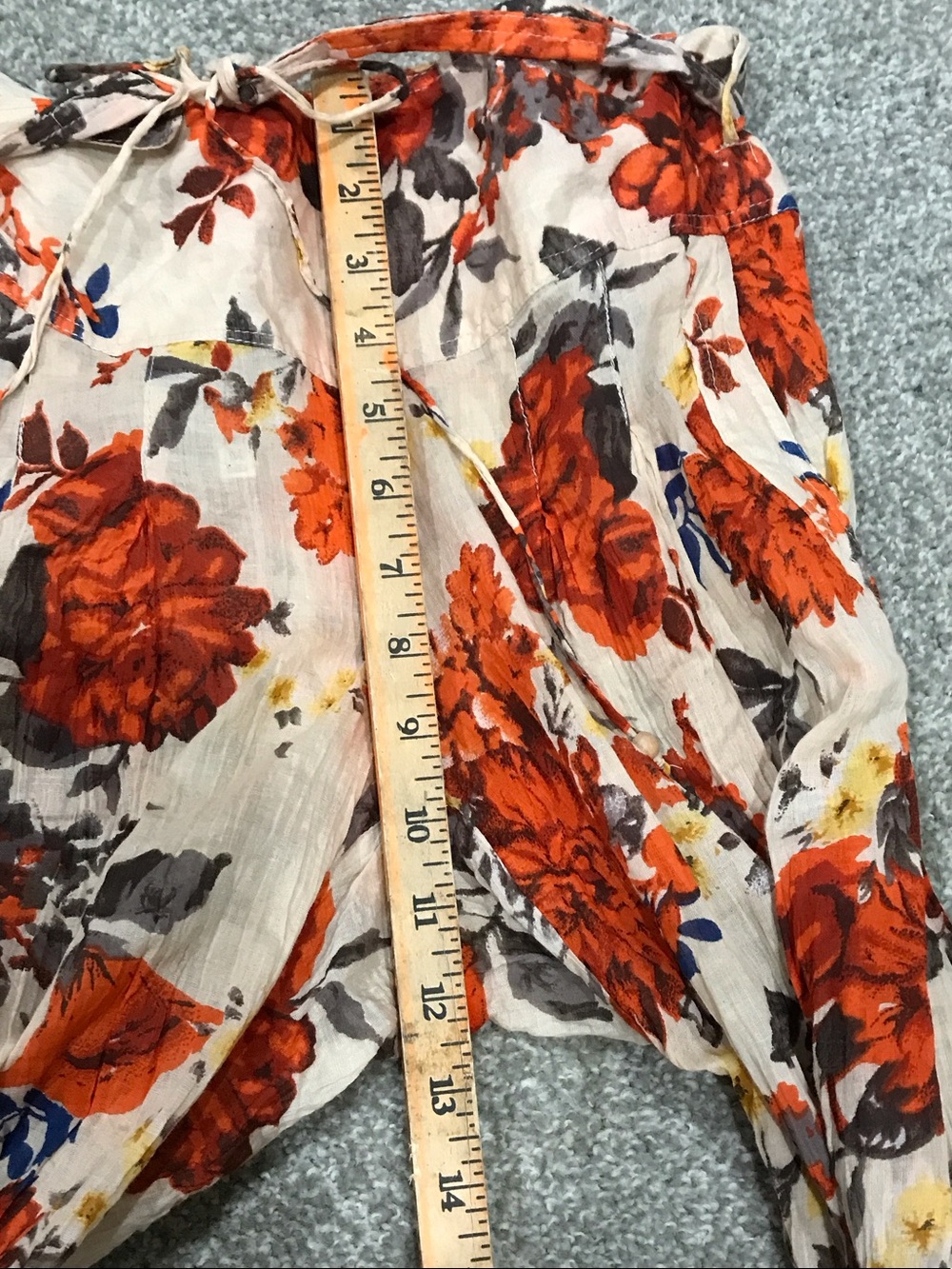 Mango Beige Wide-Leg Paperbag Pants with Orange Floral Motif - Picture 7 of 9